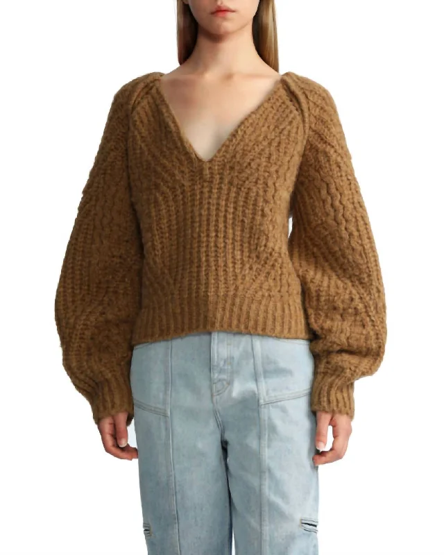 Women's Off - Shoulder Chunky Knit Sweater Dresses in Earth TonesIdala Sweater In Camel