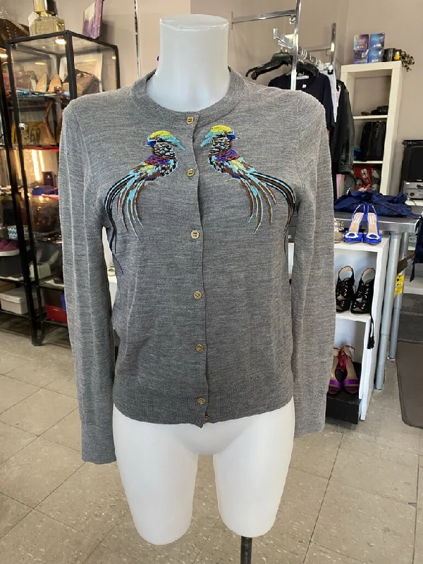 J Crew light knit merino wool embroidered cardi M
