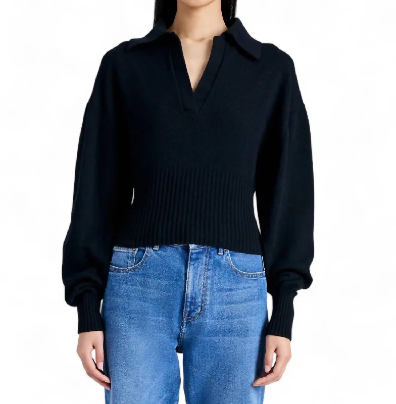 Button - Down Women's Shetland Wool Sweaters in Traditional PatternsJeanne Eco Cashmere Sweater In Black