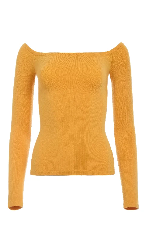 Split - Hem Women's Linen Blend Sweaters for SpringJosephina Knit Sweater in Yellow Merino Wool