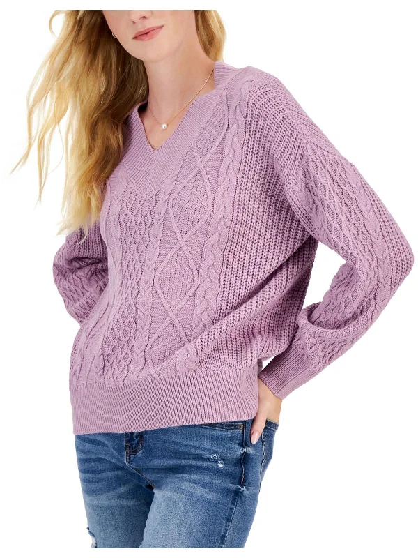 Tie - Front Women's Lambswool Sweaters in Pastel HuesJuniors Womens Cable Knit Comfy V-Neck Sweater