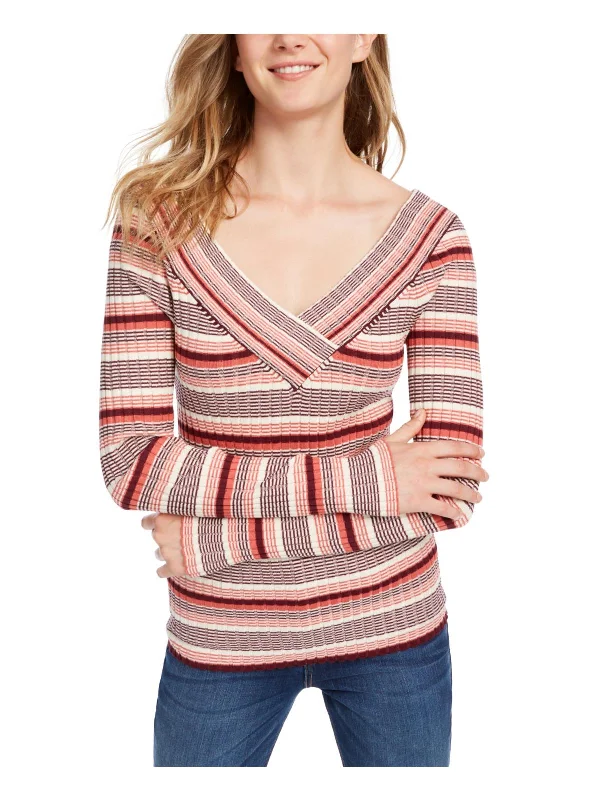 Bell - Sleeve Women's Mohair - Wool Blend SweatersJuniors Womens Striped V-Neck Pullover Sweater