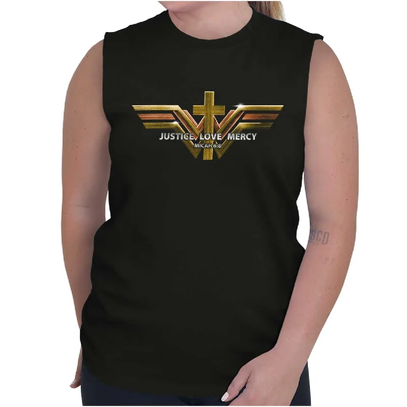 Sequined Women T Shirt for a Sparkly Night OutJustice Love Mercy Sleeveless T-Shirt