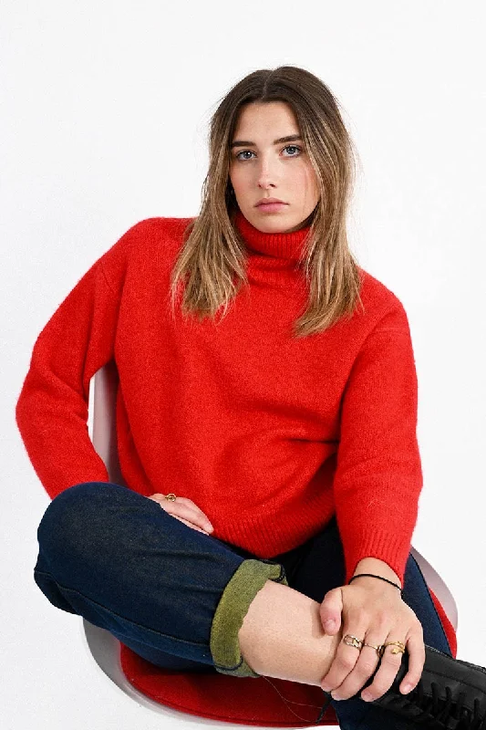 Cowl Neck Women's Cashmere Blend Sweater Dresses for WinterLili Sidonio Red Casual Knitted Sweater