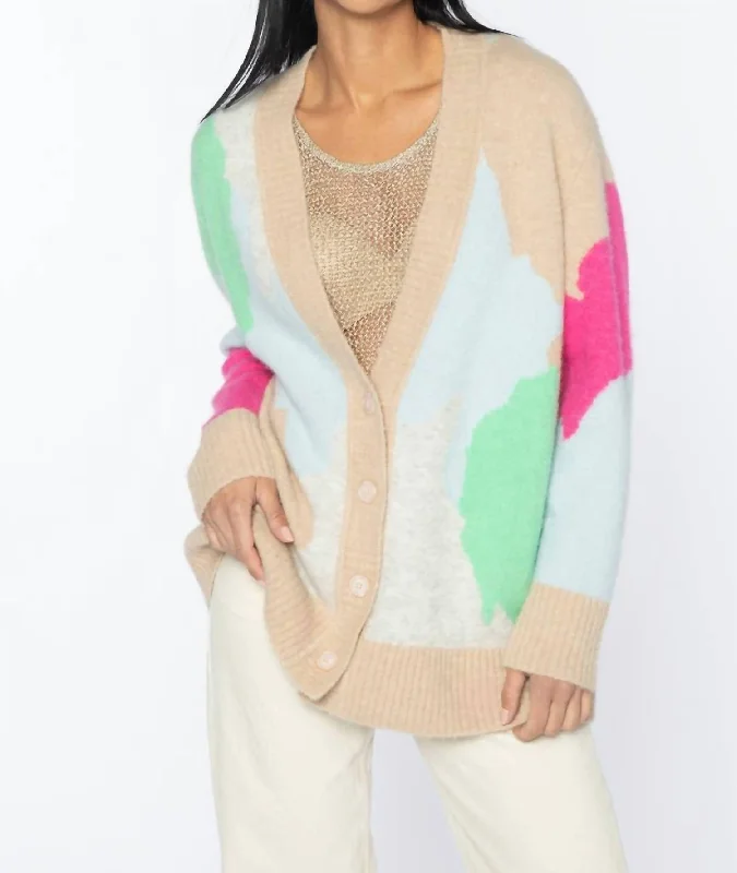 machine washable women cardigan for easy caremachine washable women cardigan for easy careLofty Intarsia Cardigan In Sand Multi