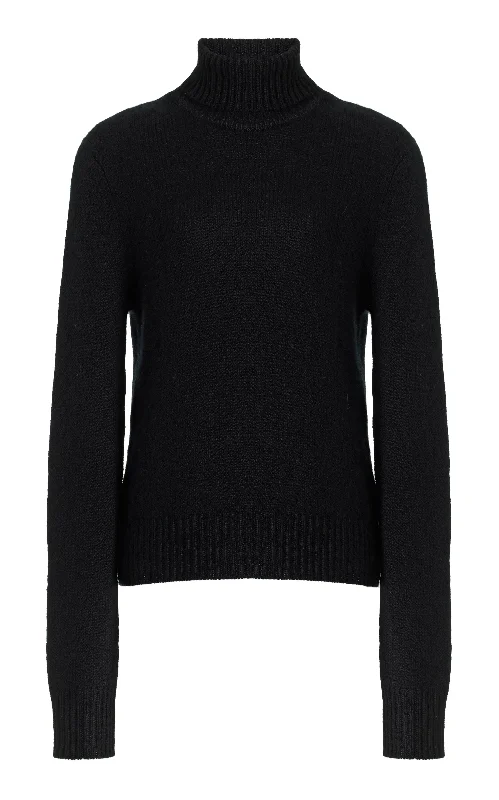 High - Low Hem Women's Cashmere - Blended SweatersMadden Knit Turtleneck Sweater in Black Cashmere