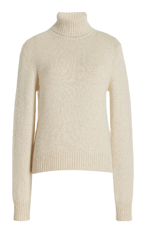 Open - Front Women's Cardigan - Style Mohair SweatersMadden Knit Turtleneck Sweater in Ivory Cashmere