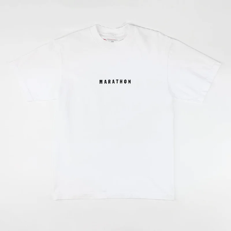 Distressed Women T Shirt with a Laid - Back AestheticMarathon Impression T-Shirt - White/Black