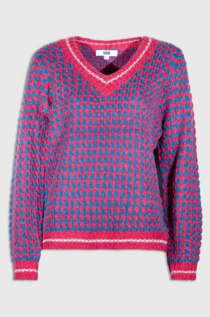 High - Low Hem Women's Cashmere - Blended SweatersMd'M Textured V Neck Sweater