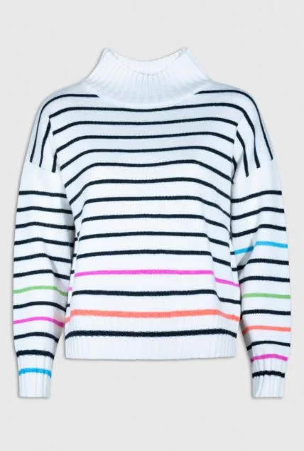 Boat Neck Women's Merino Wool Sweaters in Neutral ShadesMd'M Striped Knitted Sweater