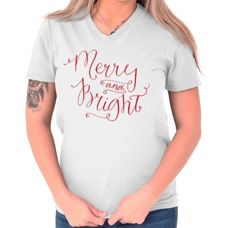 Striped Women T Shirt in a Classic PatternMerry And Bright V-Neck T-Shirt