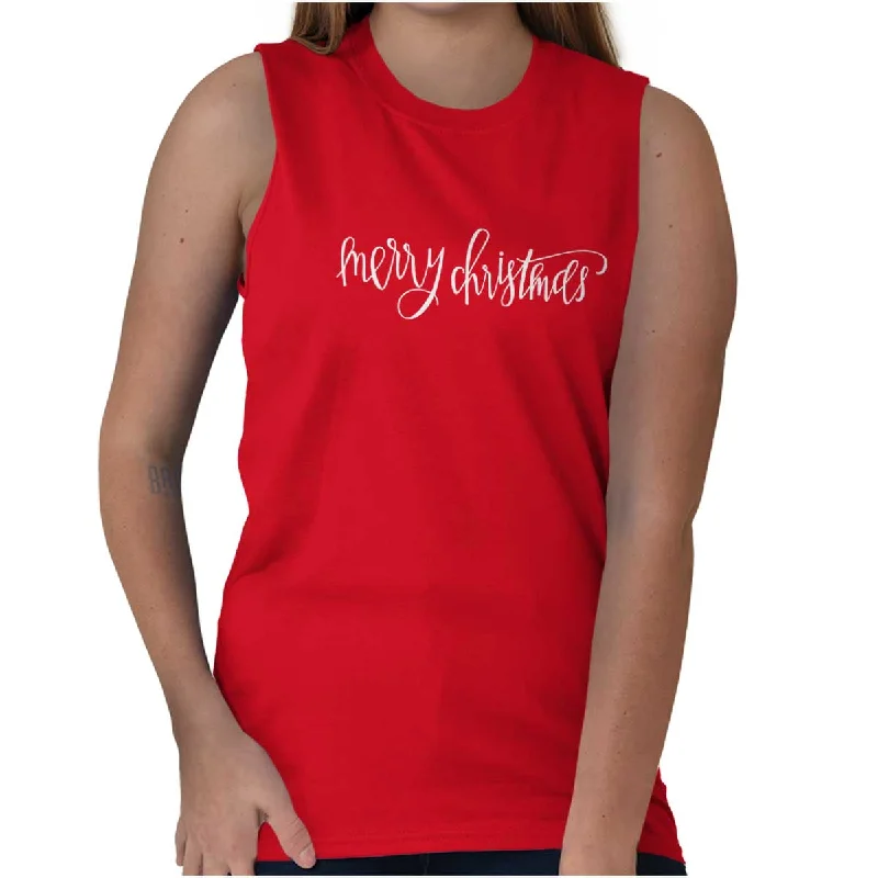 Muscle Women T Shirt for a Sporty and Casual LookMerry Christmas Sleeveless T-Shirt