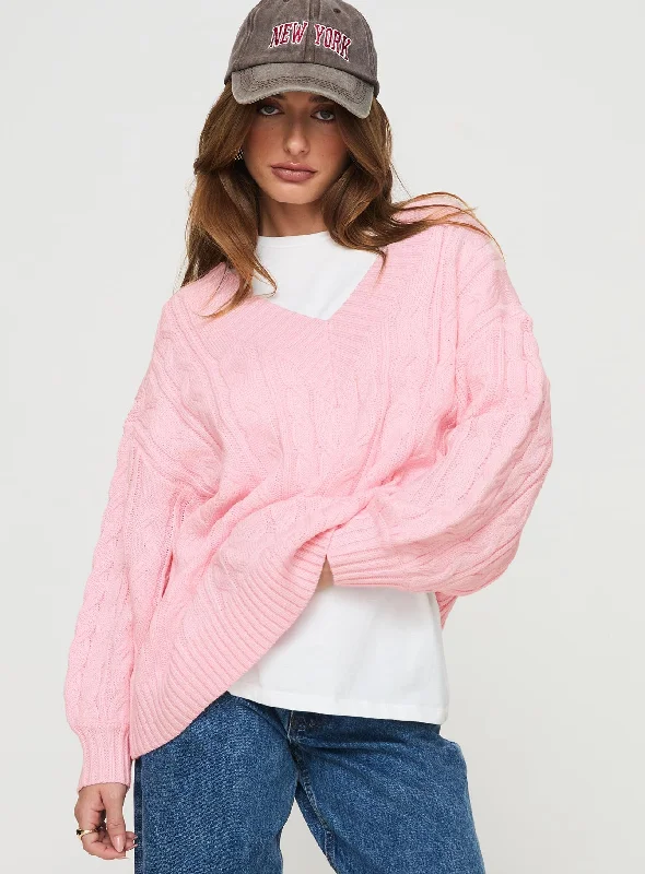 Plus Size Women's Turtleneck Sweater Dresses with Side SlitsMoldova Knit Sweater Pink