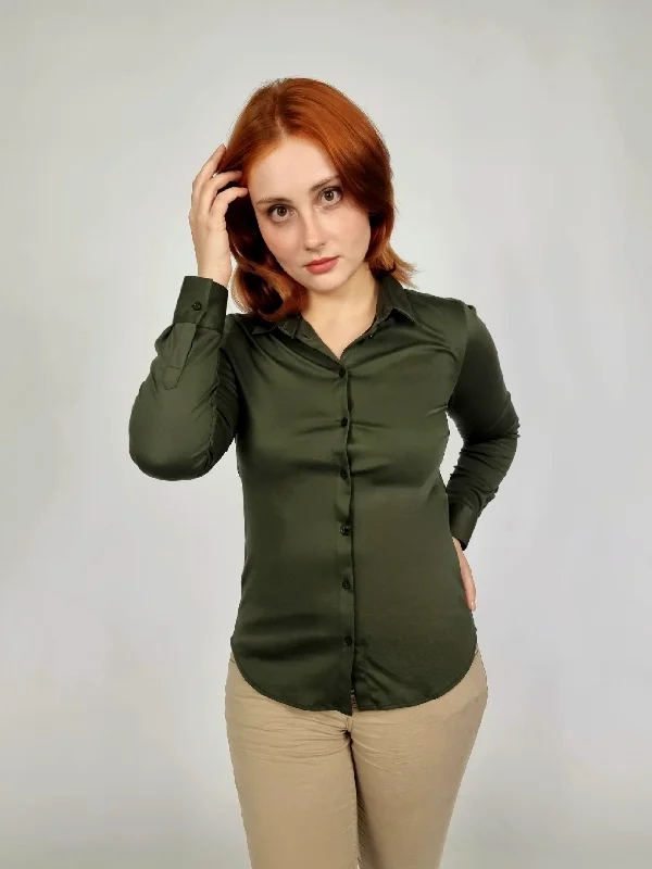 Plus Size Women's Turtleneck Sweater Dresses with Side SlitsMos Mosh Khaki Tina Jersey Shirt