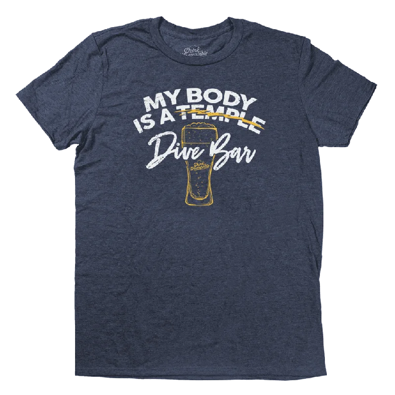 Distressed Women T Shirt with a Laid - Back Aesthetic"My Body is a Dive Bar” T-Shirt