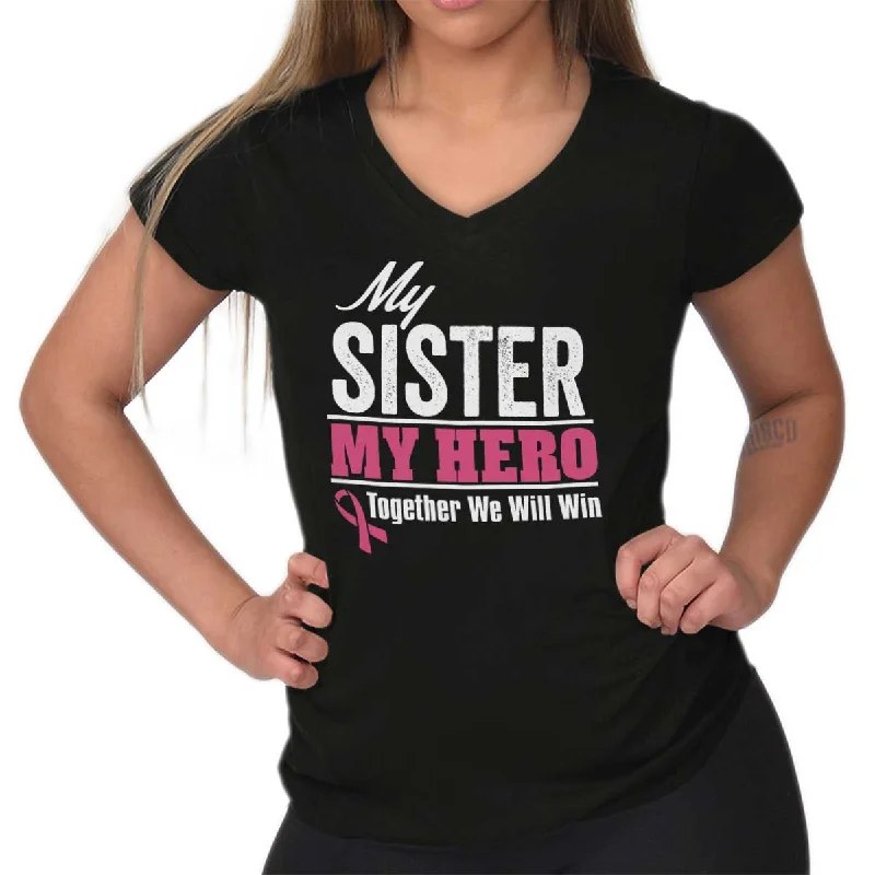 Sequined Women T Shirt for a Sparkly Night OutMy Sister My Hero Junior Fit V-Neck T Shirt