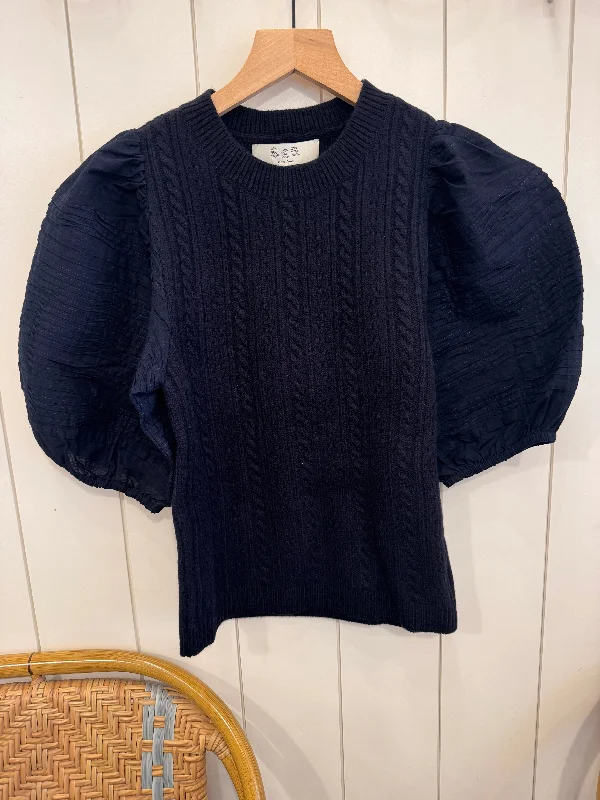 Bell - Sleeve Women's Mohair - Wool Blend SweatersMyra Cotton Sweater Navy