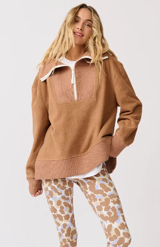 Hooded Women's Fleece - Lined Sweaters for WinterNova Half Zip Sweater - Toffee