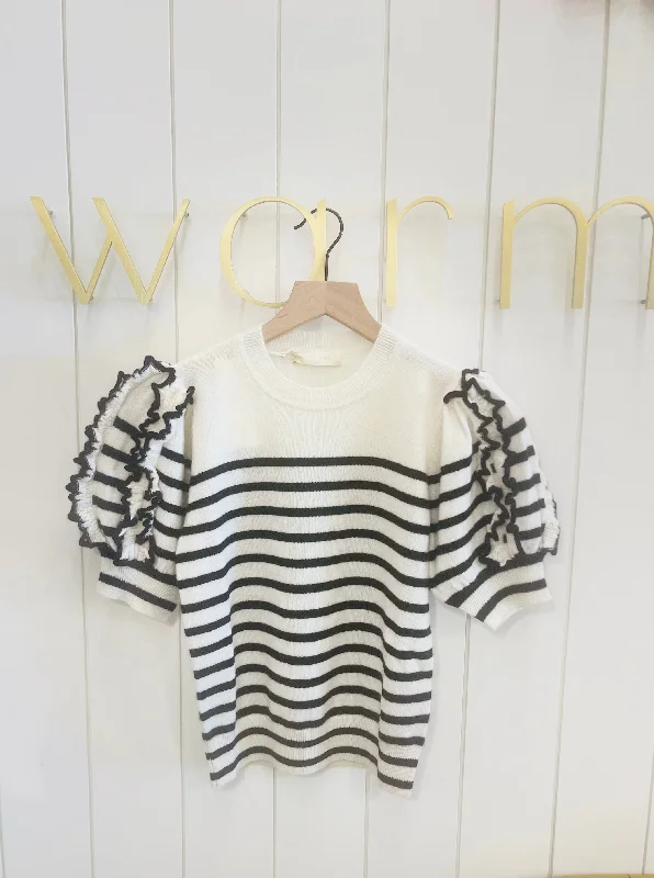 Button - Down Women's Shetland Wool Sweaters in Traditional PatternsOttilie Sweater Noir Stripe