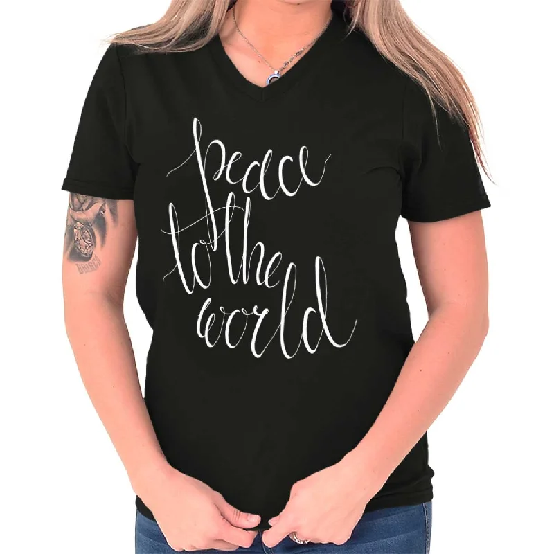 Pocketed Women T Shirt for Added FunctionalityPeace To The World V-Neck T-Shirt