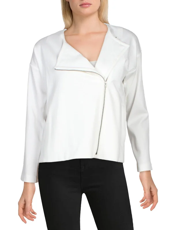 Tie - Front Women's Lambswool Sweaters in Pastel HuesPetites Womens Asymmetric Zip Round Neck Full Zip Sweater
