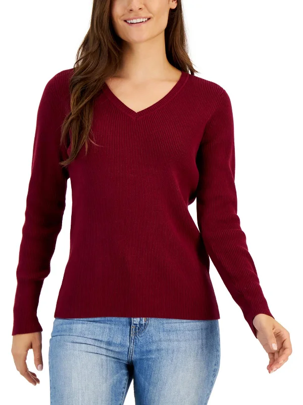 Button - Down Women's Shetland Wool Sweaters in Traditional PatternsPetites Womens Cotton Ribbed Pullover Sweater