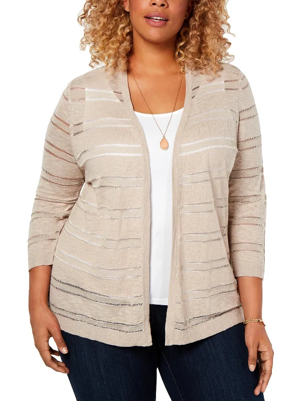 Short Sleeve Women's Cotton Blend Sweaters in Pastel ColorsPlus Womens Knit Striped Cardigan Sweater
