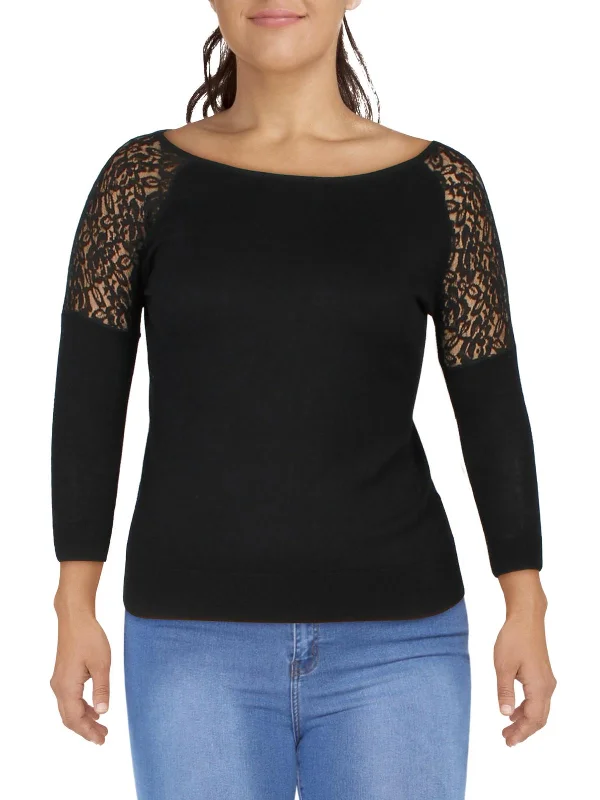 Button - Down Women's Shetland Wool Sweaters in Traditional PatternsPlus Womens Lace Fitted Pullover Sweater