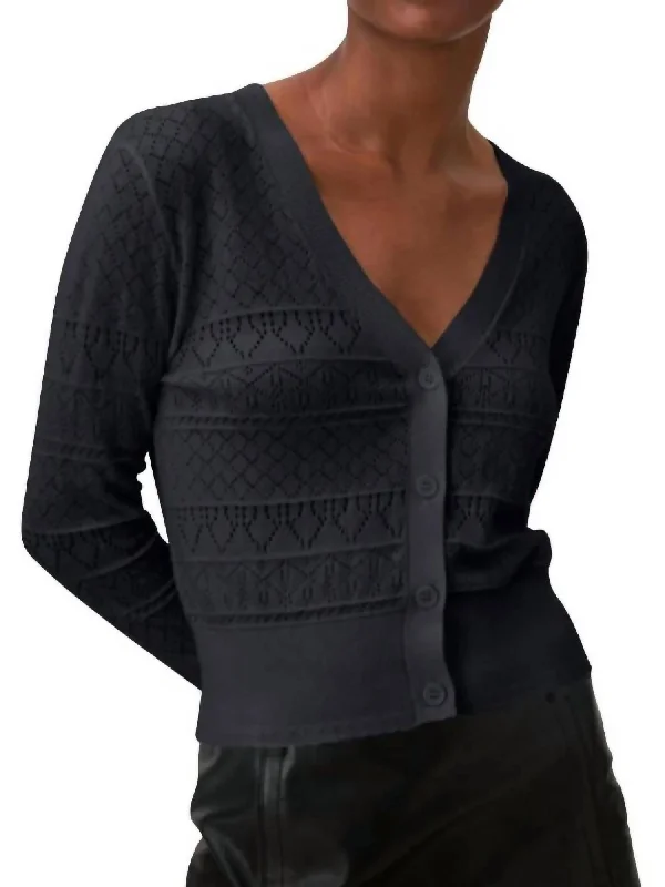 Wrap - Style Women's Lambswool Sweater Dresses in Elegant ShadesPointelle Penny V Cardigan In Coal