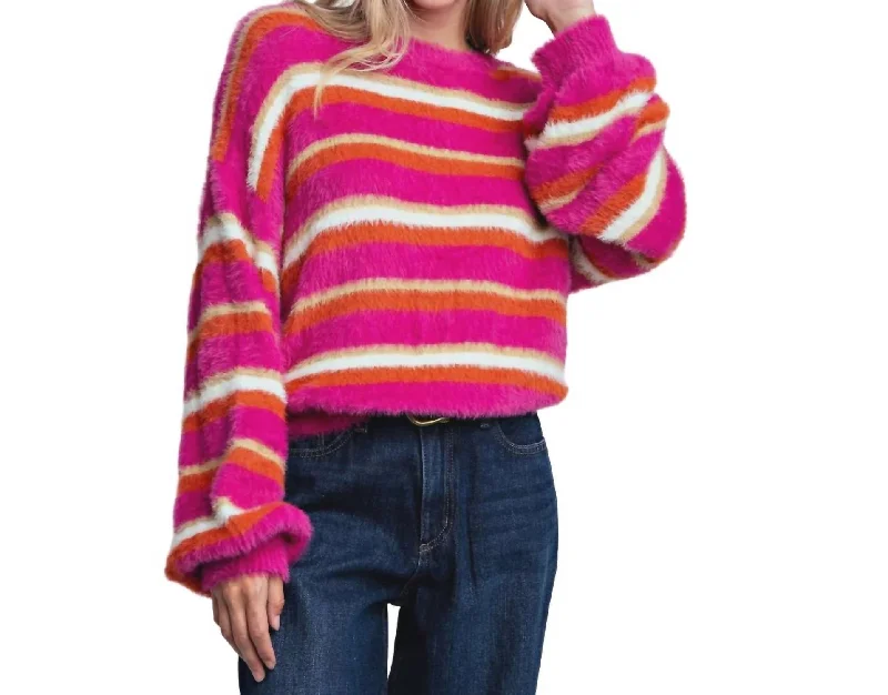 Plus Size Women's Oversized Chunky Knit SweatersSeeing Stripes Sweater In Multi