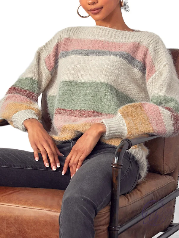 Plus Size Women's Sequined Sweaters for Special OccasionsBlock You Out Striped Sweater