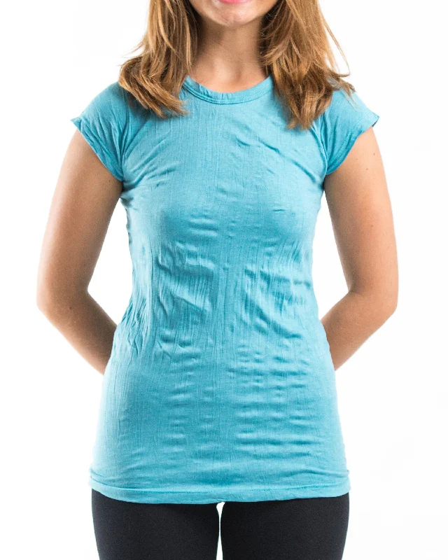 Sequined Women T Shirt for a Sparkly Night OutWomens Solid Color T-Shirt in Turquoise