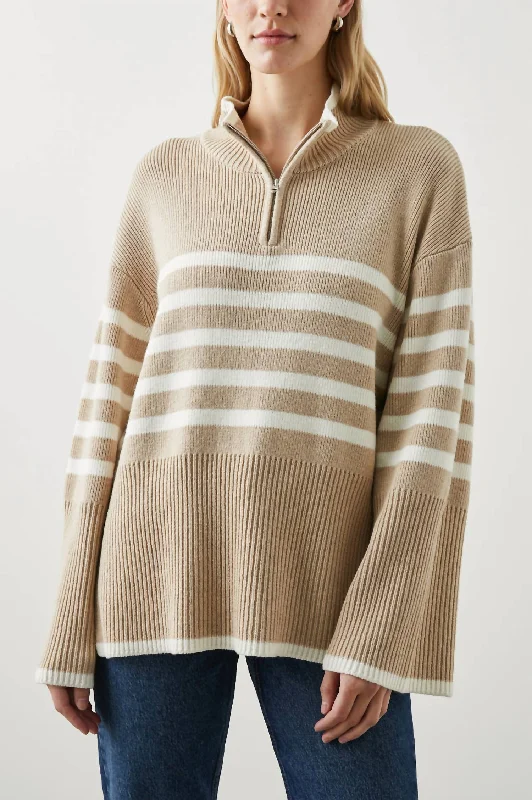 Mock Neck Women's Alpaca Wool Sweaters in Earth TonesTessa Sweater In Sand Stripe