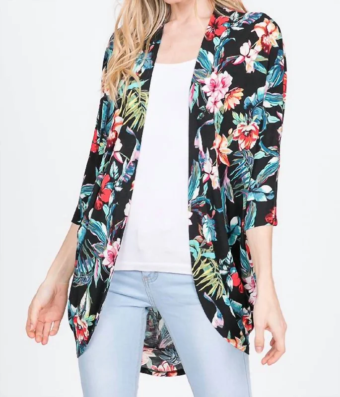 cropped women cardigan to pair with high - waisted jeanscropped women cardigan to pair with high - waisted jeansTropical Plants Floral Bulgari Cardigan In Black