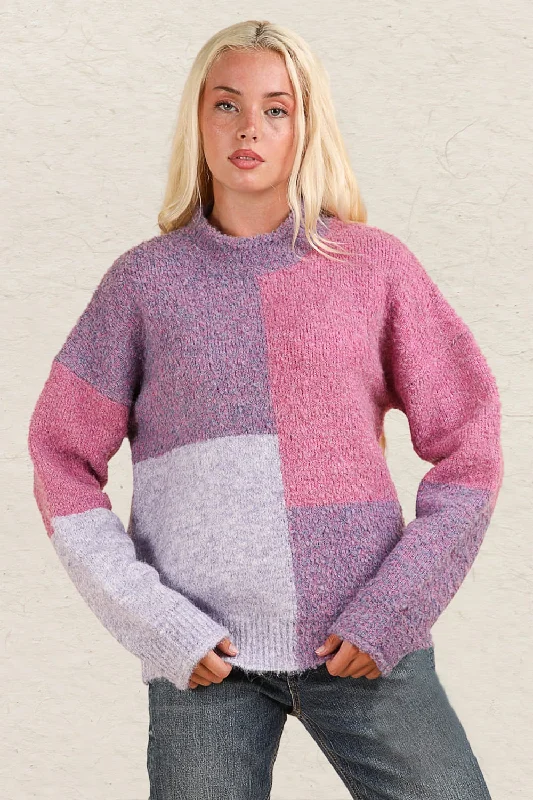 Women's Long Sleeve Turtleneck Cashmere SweatersVERY J Color Block Mock Neck Drop Shoulder Sweater