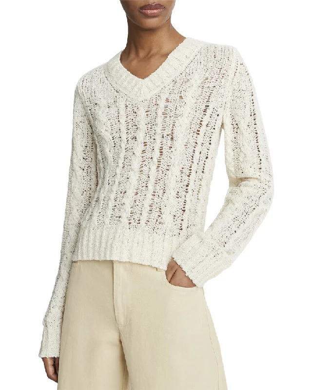 Plus Size Women's Embroidered Sweaters in Ethnic StylesVince Textured Cable V-Neck Wool & Alpaca-Blend Sweater