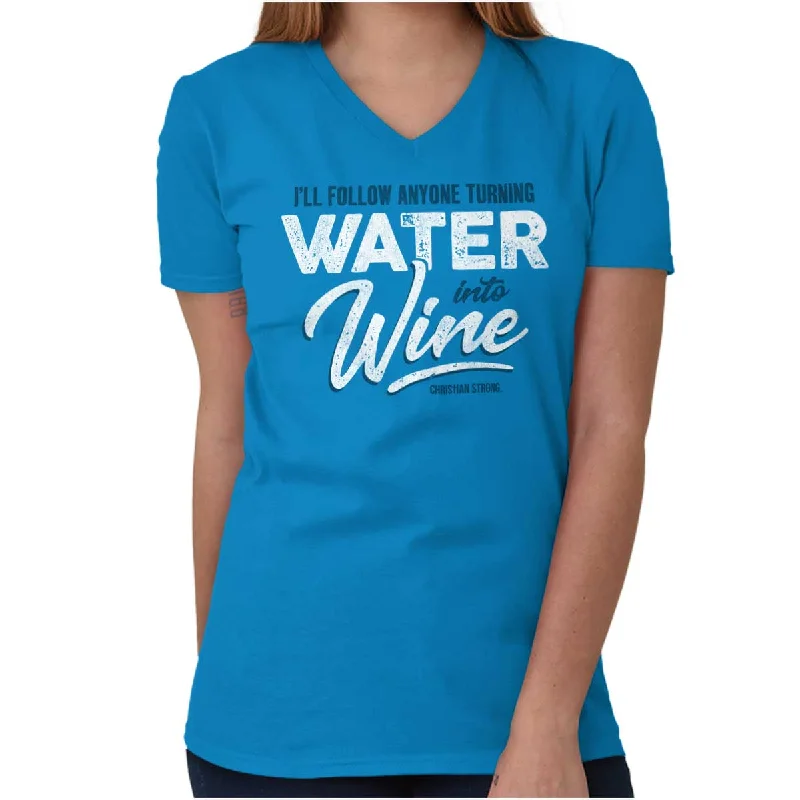 Plus Size Women T Shirt for a Comfortable and Flattering FitWater Into Wine V-Neck T Shirt