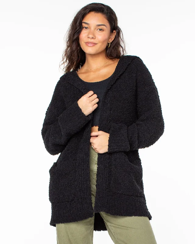 button down women cardigan with vintage buttonsbutton down women cardigan with vintage buttonsWeekend Retreat Open Front Hooded Cardigan - Phantom