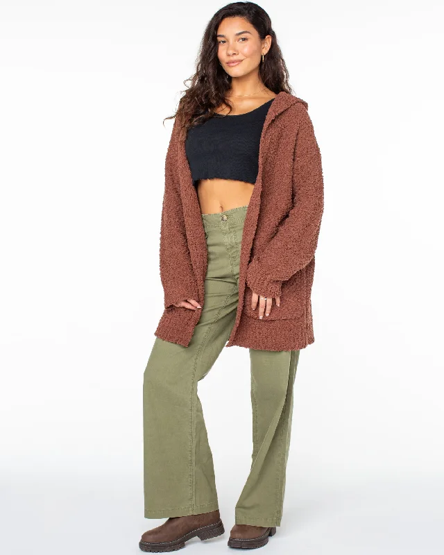 cropped women cardigan to pair with high - waisted jeanscropped women cardigan to pair with high - waisted jeansWeekend Retreat Open Front Hooded Cardigan - Russet