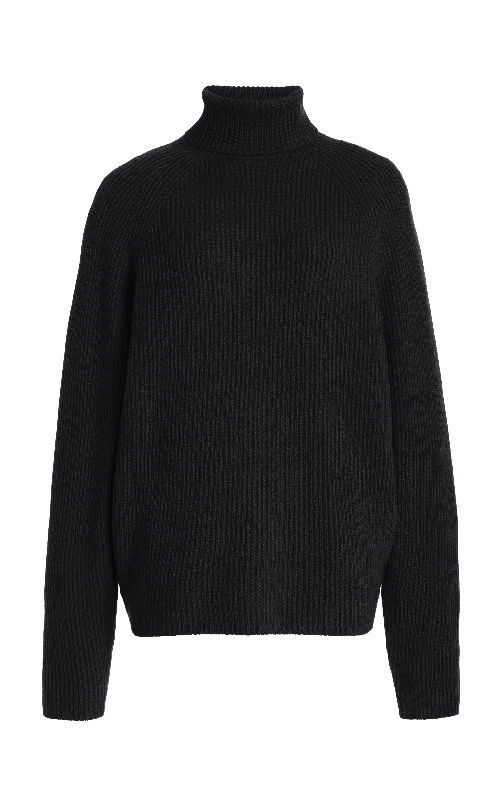Short Sleeve Women's Cotton Blend Sweaters in Pastel ColorsWigman Knit Turtleneck Sweater in Black Cashmere