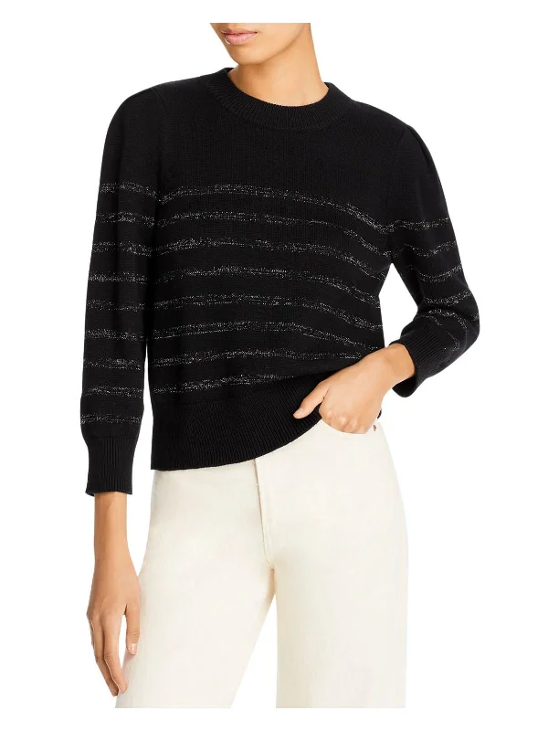 Tie - Front Women's Lambswool Sweaters in Pastel HuesWomens Cuffed Striped Crewneck Sweater