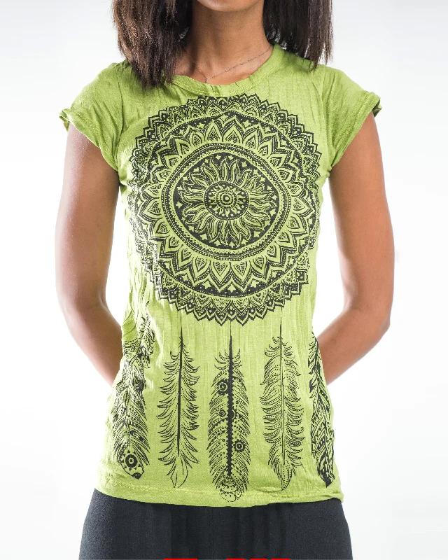 Long Sleeve Women T Shirt for Cooler WeatherWomens Dreamcatcher T-Shirt in Lime