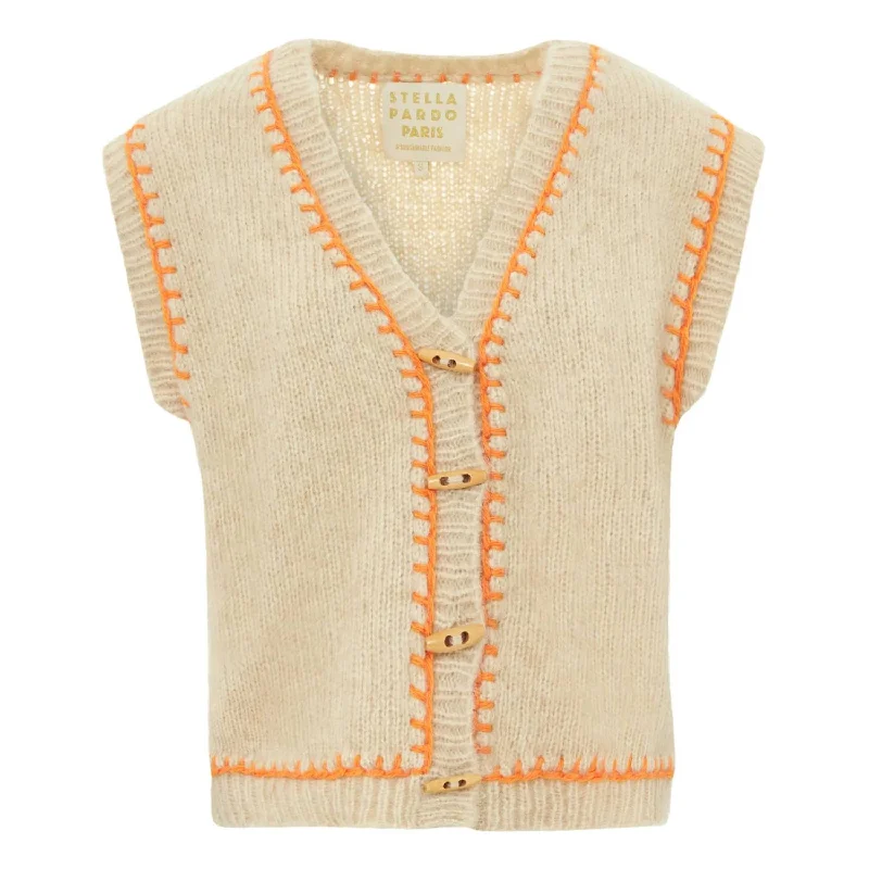 Midi - Length Women's Shetland Wool Sweater Dresses in Traditional PatternsWomen's Lea Vest In Beige/orange