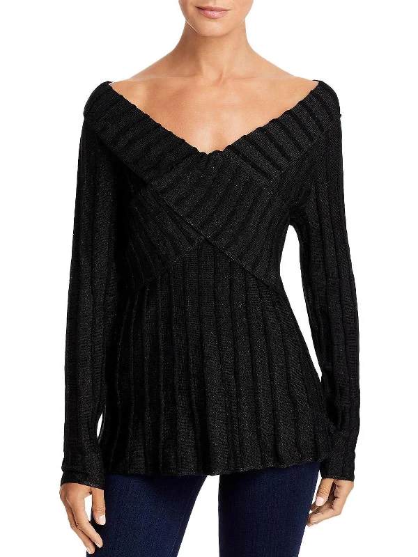 Plus Size Women's Side - Slit Sweaters in Bold SolidsWomens Lurex Off The Shoulder Pullover Sweater
