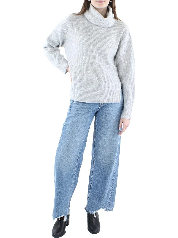Button - Down Women's Shetland Wool Sweaters in Traditional PatternsWomens Ribbed Side Slits Turtleneck Sweater