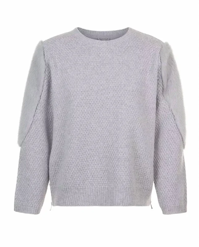 Short Sleeve Women's Cotton Blend Sweaters in Pastel ColorsWomen's Side Zip Knit And Mink Sweater In Grey