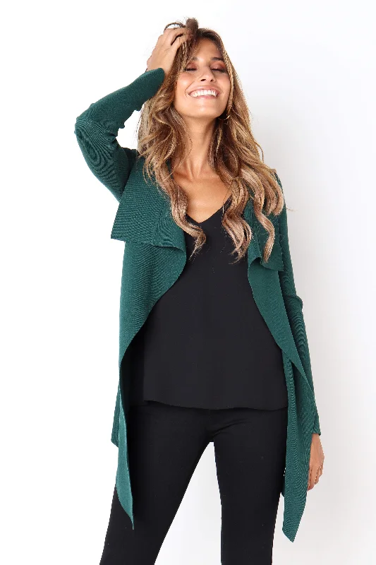 color block women cardigan with bold huescolor block women cardigan with bold huesZimmer Cardigan - Forest Green