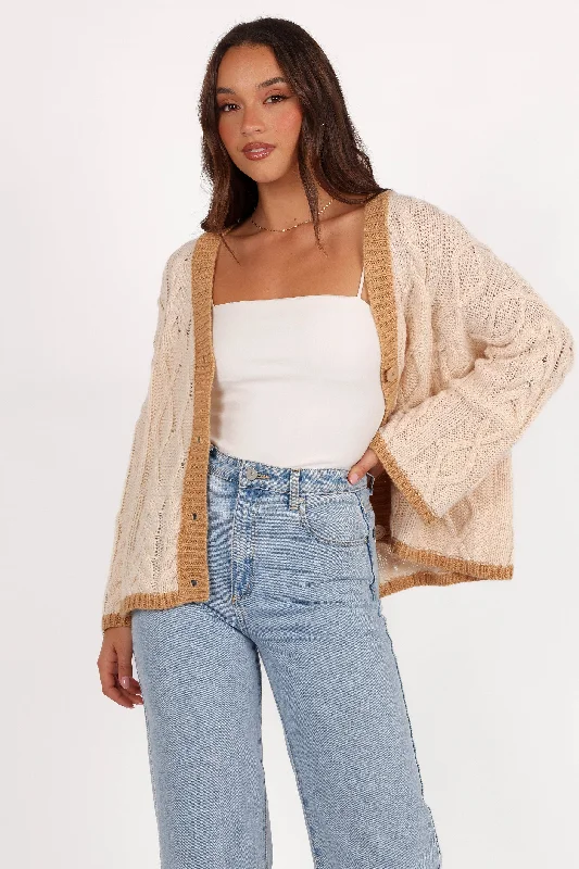 oversized women cardigan for a trendy and cozy lookoversized women cardigan for a trendy and cozy lookZina Contrast Cardigan - Tan