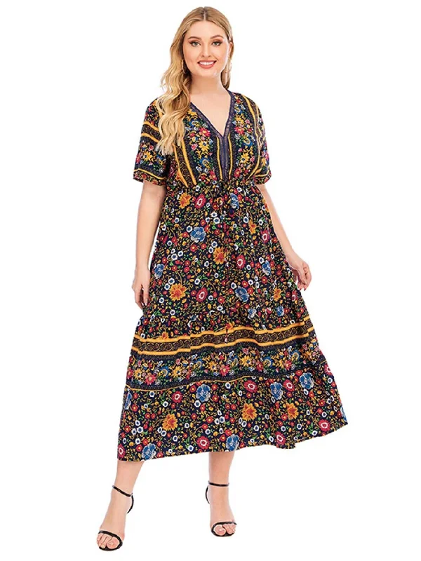 Sheath Women Dress with a Tailored Fit for a Professional LookKittenAlarm - Short Sleeve V-Neck Bohemian Maxi dress