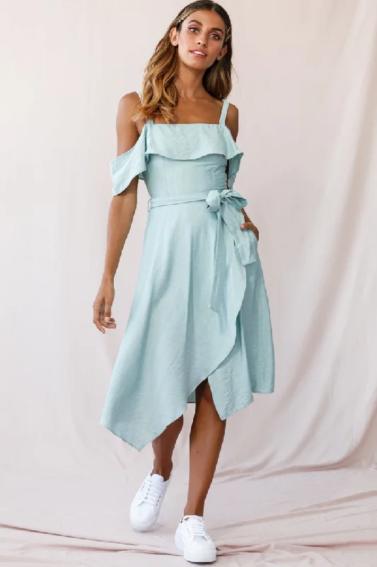 Strapless Women Dress with a Built - in Bra for Comfort and SupportAdali Flowy Summer Midi Dress Pistachio Green